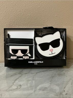 Karl Lagerfeld Karl Black Card Holder & Black & White Cat Coin Purse.